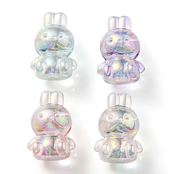 UV Plating Rainbow Iridescent Transparent Acrylic Bubble Beads, Rabbit, Mixed Color, 18x12x10mm, Hole: 2mm