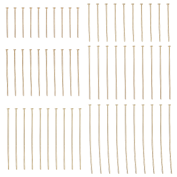 60Pcs 6 Style Brass Flat Head Pins, Golden, 21 Gauge, 20~45x0.7mm, Head: 2mm, 10pcs/style
