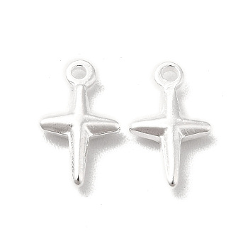 Brass Charms, Cadmium Free & Lead Free, Cross Charm, 925 Sterling Silver Plated, 10x6x2mm, Hole: 1mm