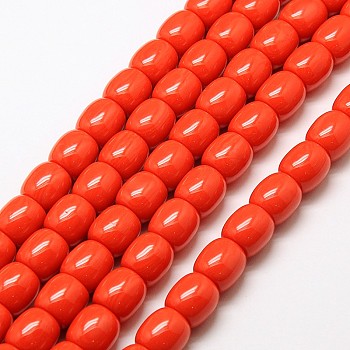 Imitation Amber Resin Drum Beads Strands for Buddhist Jewelry Making, Orange Red, 12x12mm, Hole: 2mm, about 34pcs/strand, 15.5 inch