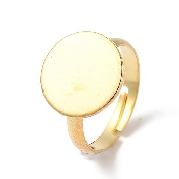 304 Stainless Steel Pad Ring Settings, Flat Round, Real 18K Gold Plated, US Size 7 1/4(17.5mm), Tray: 14mm.