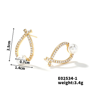 Elegant Geometric Stud Earrings with Diamonds, Stylish and Luxurious, Japanese style, Golden, 25x14x7mm