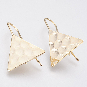 Brass Earring Hooks, with Horizontal Loop, Triangle, Nickel Free, Real 18K Gold Plated,28x20mm, Hole: 2mm