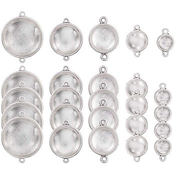 DIY Making, Tibetan Style Alloy Flat Round Cabochon Connector Settings and Clear Glass Cabochons, Antique Silver, Containers: 16.5x8.5x1.6cm, Cabochon Connector Settings: 42pcs/box, Cabochons: 42pcs/box