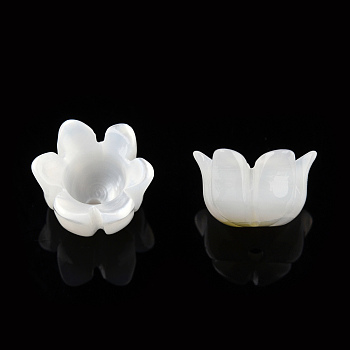 Natural White Shell Bead Caps, 6-Petal, Lily of the Valley, 8x8x7mm, Hole: 1mm