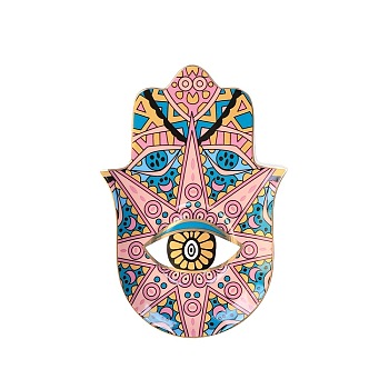 Hamsa Hand/Hand of Miriam with Evil Eye Ceramic Jewelry Plate, Storage Tray for Rings, Necklaces, Earring, Colorful, 160x115mm