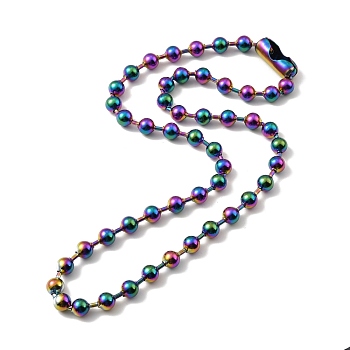 Ion Plating(IP) 304 Stainless Steel Ball Chain Necklace with Connecter Clasp for Women, Rainbow Color, 24.41 inch(62cm)