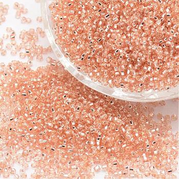 8/0 Round Glass Seed Beads, Silver Lined Square Hole, Transparent Colours, PeachPuff, 2.8~3.2mm, Hole: 1.0mm, about 15000pcs/pound