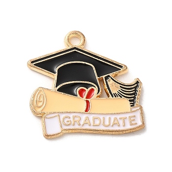 Graduation Season Alloy Enamel Pendants, Golden, Bachelor Cap with Graduate, 22.5x22.5x1.5mm, Hole: 1.8mm