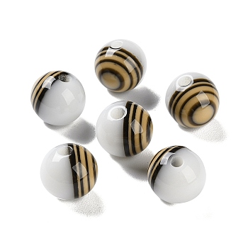 Opaque Resin Beads, Striped Round Beads, White, 11.5x12mm, Hole: 2mm