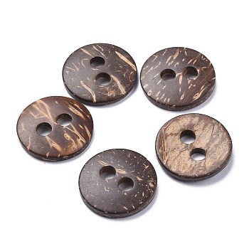 Natural Coconut Buttons, 2-Hole, Flat Round, Coffee, 25~25.5x3.5~4.5mm, Hole: 5mm