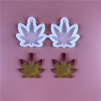 DIY Pendant Silicone Molds, Resin Casting Molds, Clay Craft Mold Tools, Leaf, White, 41x86x4mm, Hole: 1.5mm, Inner Diameter: 35x34mm