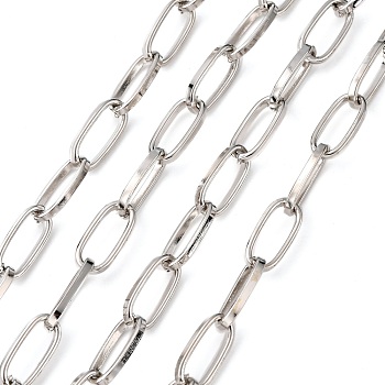 Iron Paperclip Chains, Flat Oval, Drawn Elongated Cable Chains, Unwelded, with Spool, Platinum, 19x8x2mm, about 328.08 Feet(100m)/roll
