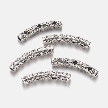 Longevity Pattern Hollow Alloy Tube Beads, Antique Silver, 36x5.5mm, Hole: 3mm