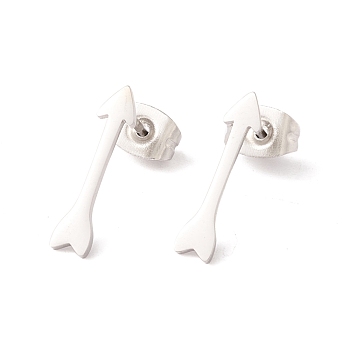 304 Stainless Steel Studs Earrings, Arrow, for Women, Platinum, 15x3.5mm, Pin: 0.8mm