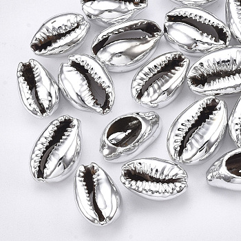 UV Plated Natural Cowrie Shell Beads, No Hole/Undrilled, WhiteSmoke, 13~16x8~11x5~6mm