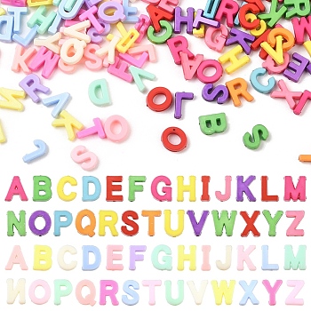 400Pcs 2Bags 2 Styles Opaque Resin Beads, Letter Charms, Mixed Color, 12.5x4.5~11x4.5~5mm, Hole: 8.5x2mm, 1bag/style, 200pcs/bag