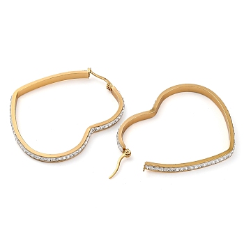 304 Stainless Steel Heart Hoop Earrings, with Polymer Clay and Rhinestone, Real 18K Gold Plated, 55x47x3.5mm, Pin: 0.8mm