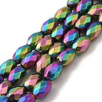 Electroplated Strong Magnetic Synthetic Hematite Beads Strands, Long-Lasting Plated, Faceted Oval, Rainbow Plated, 7~8x5~5.5mm, Hole: 1.4mm, about 50pcs/strand, 15.35''(39cm)