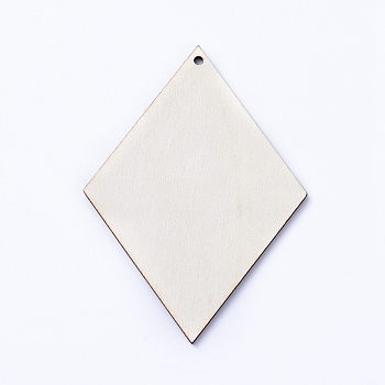 Natural Wood Big Pendants, Undyed, Laser Cut Wood Shape, Wood Slice, Rhombus, for DIY Craft Jewelry Making Accessory, Antique White, 79x58.5x2.5mm, Hole: 2mm
