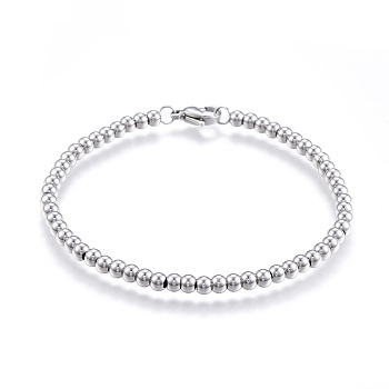 201 Stainless Steel Ball Chain Bracelets, with Lobster Claw Clasps, Stainless Steel Color, 7-5/8 inch(195mm)x4mm