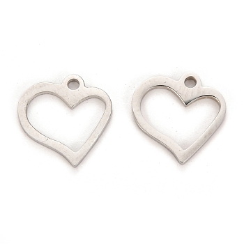 304 Stainless Steel Charms, Laser Cut, Heart, Stainless Steel Color, 10x10x1mm, Hole: 1.2mm