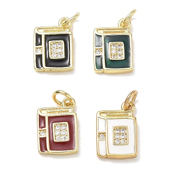 Brass with Crystal Rhinestone & Enamel Charms, Book Charms, Mixed Color, Golden, 14x9.5x2.5mm, Hole: 3mm