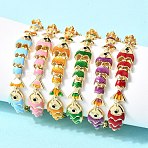 Brass Micro Pave Cubic Zirconia Link Chain Bracelets for Women, Fish, with Enamel, Rack Plating, Long-Lasting Plated, Cadmium Free & Lead Free, Real 18K Gold Plated, Mixed Color, 6.18 inch(15.7cm)(BJEW-H639-01G)