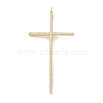 Brass Micro Pave Clear Cubic Zirconia Big Pendants, Cross Charms, Cadmium Free & Nickel Free & Lead Free, Real 18K Gold Plated, 58.5x29.5x7mm, Hole: 4.5x1.5mm(KK-M300-09G-01)