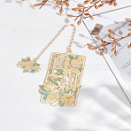 1Pc Zinc Alloy Enamel Bookmarks, Metal Flower Pendant BookMarker, Misty Rose, 195mm, flower: 75x39x0.8mm, pendant: 18x27x0.8mm(AJEW-LP0004-23B)