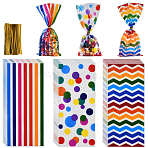 100Pcs 3 Styles Rectangle OPP Cellophane Candy Bags, Cookie Cellophane Bags, with Twist Ties, Mixed Patterns, Mixed Color, 27.1x12.4x0.004cm(ABAG-WH20001-33)