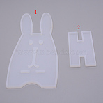 Rabbit Mobile Phone Stand Silicone Molds, Resin Casting Molds, For UV Resin, Epoxy Resin Making, White, 200x105x7mm, Inner Size: 195x100mm, 90x55x8mm, Inner Size: 84x47.5mm, 2pcs/set(DIY-WH0176-13)
