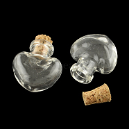 Heart Glass Bottle for Bead Containers, with Cork Stopper, Wishing Bottle, Clear, 25x22x11mm, Hole: 6mm, Bottleneck: 9.5mm in diameter, Capacity: 1ml(0.03 fl. oz)(X-AJEW-R045-02)
