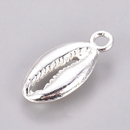 Alloy Pendants, Cowrie Shell Shape, Silver Color Plated, 17.5x8.5x3mm, Hole: 1.6mm(PALLOY-CJC0001-19S)