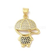 Rack Plating Brass Cubic Zirconia Pendants, Cadmium Free & Lead Free, Little Boy,Blue , Real 18K Gold Plated, 24x18x3mm, Hole: 3x4mm(KK-S380-30G-05)