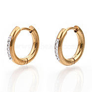 201 Stainless Steel Huggie Hoop Earrings, with 304 Stainless Steel Pins and Crystal Rhinestone, Ring, Golden, 15x2.5mm, Pin: 1mm(X-STAS-S079-162B-G)