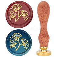 Brass Wax Seal Stamp with Rosewood Handle, for DIY Scrapbooking, Autumn, Ginkgo Leaf Pattern, 25mm(AJEW-WH0412-0028)