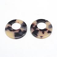 Cellulose Acetate(Resin) Pendants, Tortoiseshell Pattern, Flat Round, Antique White, 29.5x29.5x2.5mm, Hole: 1.5mm(KY-S120B-A304)