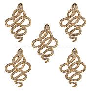 5Pcs Brass Micro Pave Cubic Zirconia Pendants, Snake, Golden, 35x24x2.5mm, Hole: 2x3mm(ZIRC-SZ0002-99)