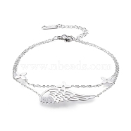304 Stainless Steel Multi-strand Bracelets, with Cable Chains and Lobster Claw Clasps, Wing with Flower, Stainless Steel Color, 6-7/8 inch(17.5cm)(BJEW-K219-08P)
