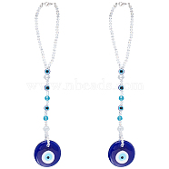 Resin Flat Round with Evil Eye Car Pendant Lucky Hanging Decor, Glass Beaded for Rear View Mirror Ornament Car Interior Decor Accessories, Blue, 250mm, 2pcs/set(HJEW-AB00015)