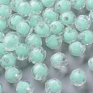 Transparent Acrylic Beads, Bead in Bead, Faceted, Round, Aquamarine, 9.5x9.5mm, Hole: 2mm, about 1041pcs/500g(TACR-S152-04A-SS2111)