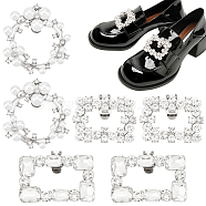 Elite 6Pcs 3 StyleCrystal Rhinestone Shoe Decoration, Detachable Shoe Buckle Clips, with Alloy Findings and Plastic Imitation Pearl, Wreath & Rectangle, Platinum, 51.5~62x40~52.5x9.8~15mm, 2pcs/style(AJEW-PH0004-50)