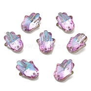 Electroplate Glass Pendants, Back Plated, Faceted, Hamsa Hand Charms, Plum, 18x13.5x5mm, Hole: 1.6mm(GLAA-A008-01)