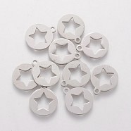 201 Stainless Steel Pentacle Charms, Flat Round with Star, Stainless Steel Color, 14x12x1.2mm, Hole: 1.5mm(STAS-Q201-T060)