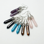Fashion Natural & Synthetic Gemstone Dangle Earrings, with Alloy Earring Hooks, 50~56x8mm, Pin: 1mm(EJEW-G073-M)