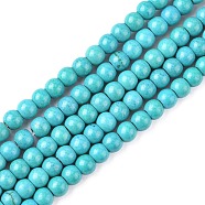 1 Strand Dyed Dark Cyan Round Synthetic Turquoise Beads Strands, 4mm, Hole: 1mm, about 110pcs/strand, 15.6 inch(X-TURQ-G106-4mm-02E)