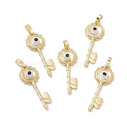 Handmade Evil Eye Lampwork Pendants, with Rack Plating Real 18K Gold Plated Brass Findings, Long-Lasting Plated, Flower Key with Heart, Clear, 33x12x3.5mm, Hole: 4x7mm(LAMP-G157-03G-03)