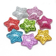 Resin Cabochons, with Glitter Powder, Star, Mixed Color, 16x16.5~17x5~6mm(CRES-Q196-27)