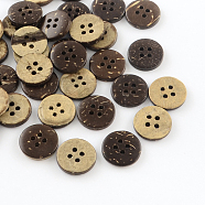 4-Hole Flat Round Coconut Buttons, Coconut Brown, 15x3mm, Hole: 2mm(BUTT-R035-009)